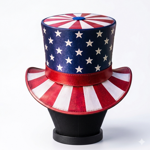 Genuine Leather Patriotic Top Hat USA Stars and Stripes Costume Hat with Blue Accent Band for Cosplay Festival Unisex