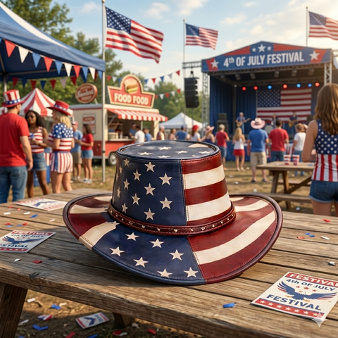 ILHAN LUXURY Unisex Patriotic American Flag Genuine Leather Cowboy Hat