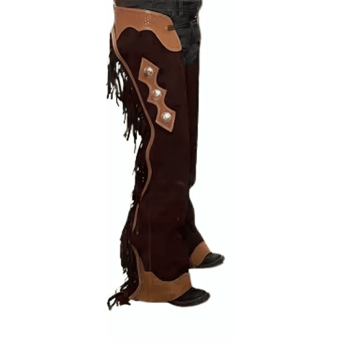 Handmade Suede Rodeo Cutting Chaps with Fringe & Conchos – Western Show Riding Leather Chaps Adjustable Fit