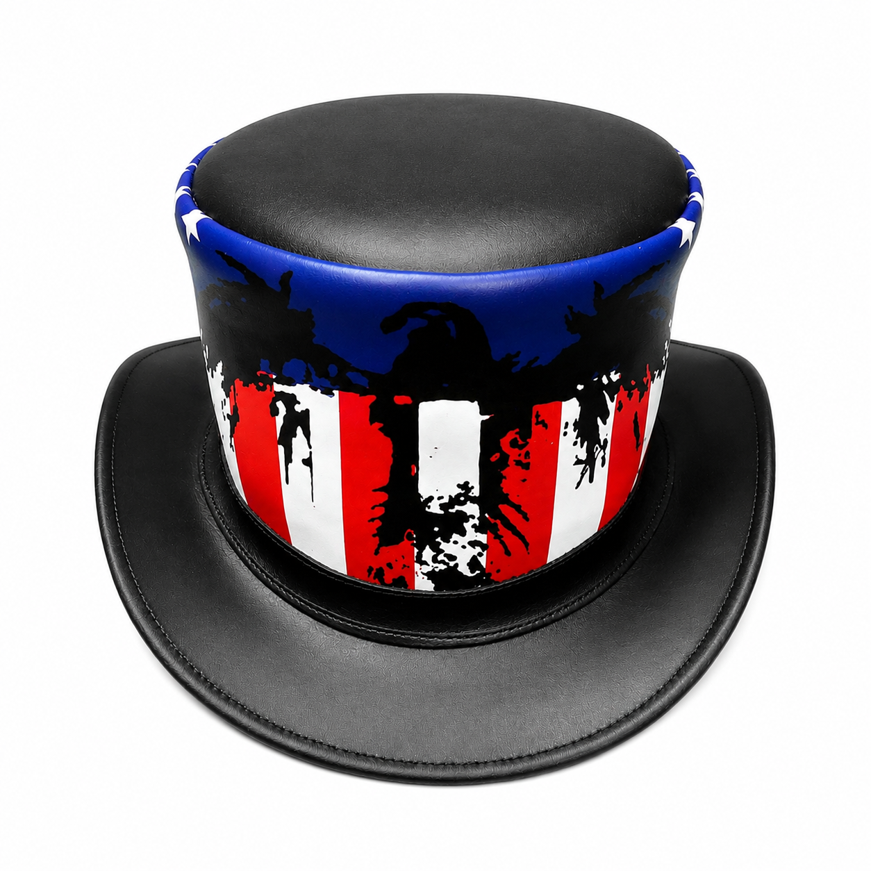 ILHAN LUXURY American Flag Leather Top Hat | Patriotic USA Eagle Hat