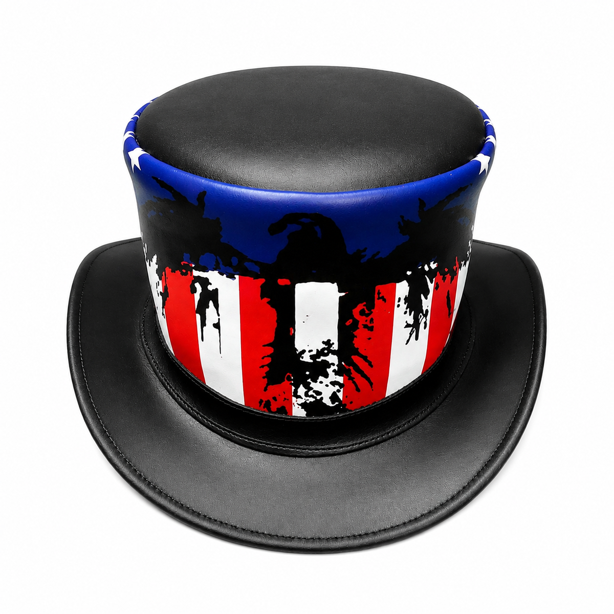 ILHAN LUXURY American Flag Leather Top Hat | Patriotic USA Eagle Hat