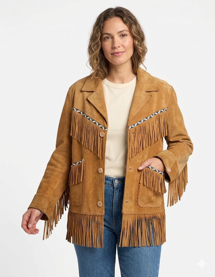 ILHAN LUXURY Women's Suede Fringe Jacket | Western Cowboy Coat