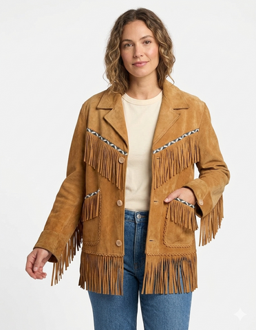 ILHAN LUXURY Women's Suede Fringe Jacket | Western Cowboy Coat