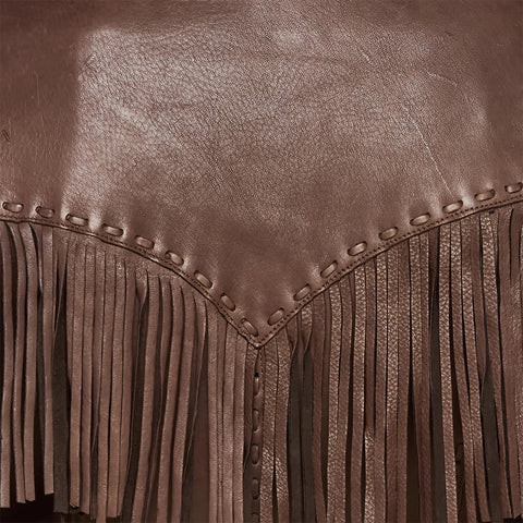 Women Western Leather Fringe Jacket Cowgirl Whipstitch Button Coat