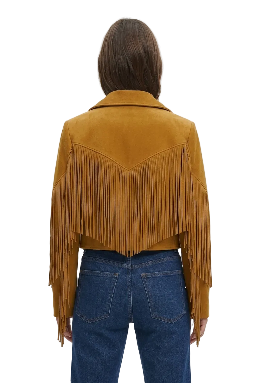 Womens Leather Fringe Jacket Cropped Biker Western Cowgirl Festival Style
