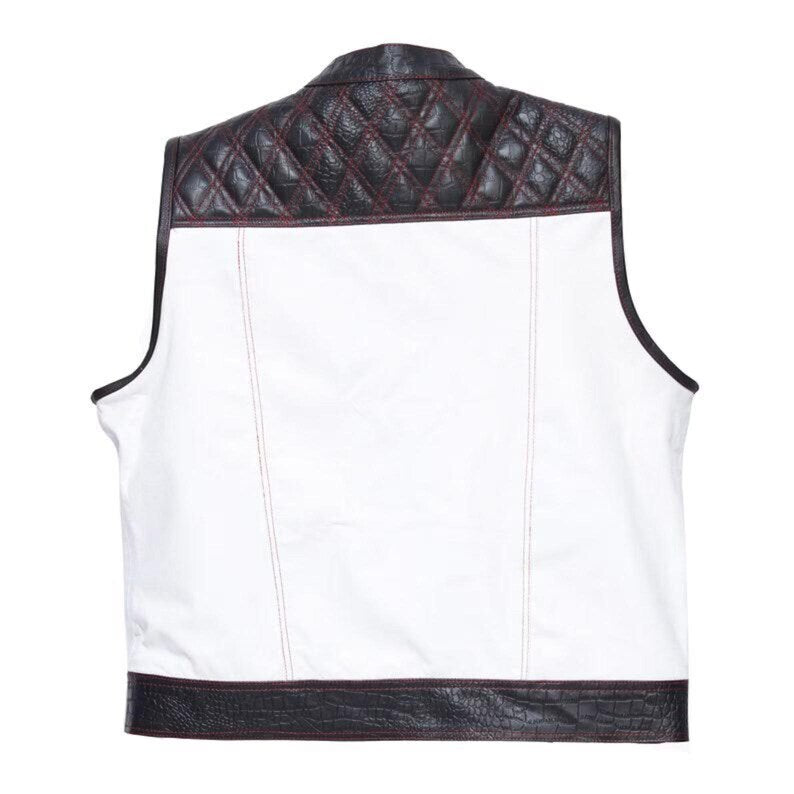 Leather Hunt Club Builder Motorcycle Vest Double Diamond Quilted Cowhide Canvas Biker Club Vest Concealed Carry
