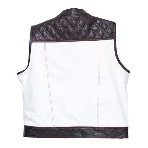 Leather Hunt Club Builder Motorcycle Vest Double Diamond Quilted Cowhide Canvas Biker Club Vest Concealed Carry