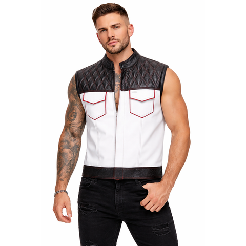 Leather Hunt Club Custom Builder Motorcycle Vest – Double Diamond Quilted Biker Style