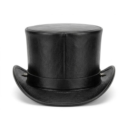 Black Leather Spiked Top Hat Steampunk Gothic Biker Studded Handmade Cowhide Hat