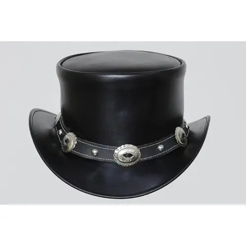 Black Leather Top Hat – Steampunk Gothic Biker Concho Style