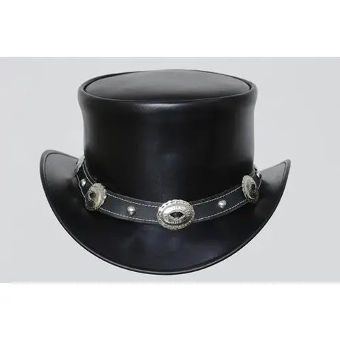 Black Leather Top Hat – Steampunk Gothic Biker Concho Style