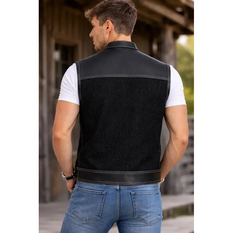 Men Leather Motorcycle Club Vest | Builder Style Biker