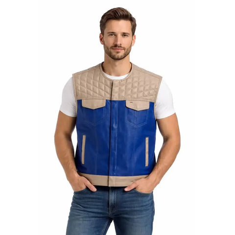 Men's Diamond Quilted Leather Motorcycle Vest – Club Style Biker Gear