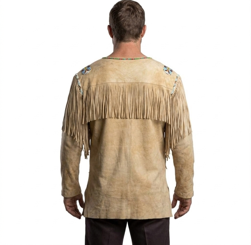 &nbsp;Men's Distressed Suede Buckskin Leather Fringe Shirt Jacket |  Western