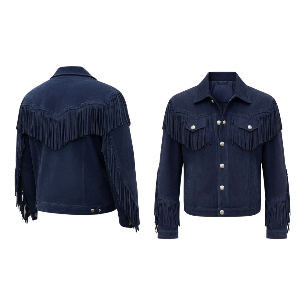 Men’s Western Fringe Jacket – Cowboy Trucker Cropped Style