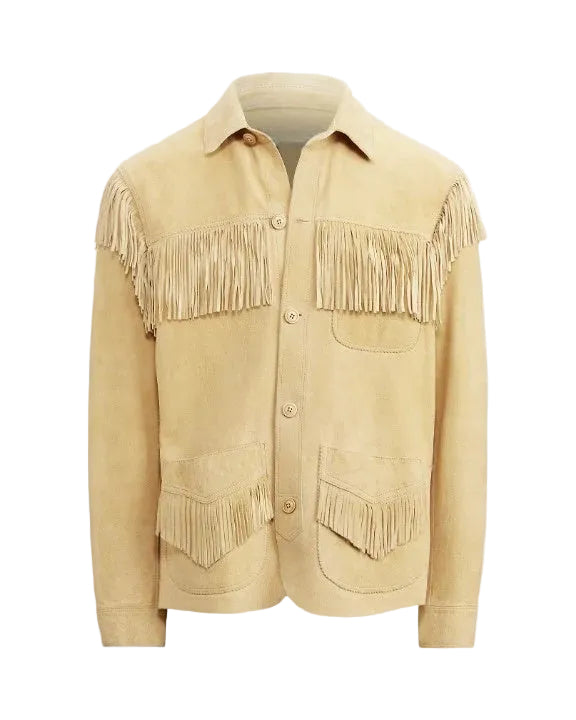 Mens Suede Fringe Jacket Western Cowboy Style Vintage 70s Button Front Leather Coat