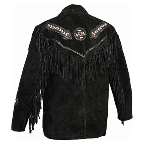 Men’s Black Suede Mountain Man Jacket – Beaded Frontier Concho Style
