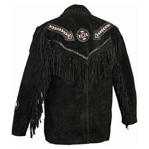 Men’s Black Suede Mountain Man Jacket – Beaded Frontier Concho Style