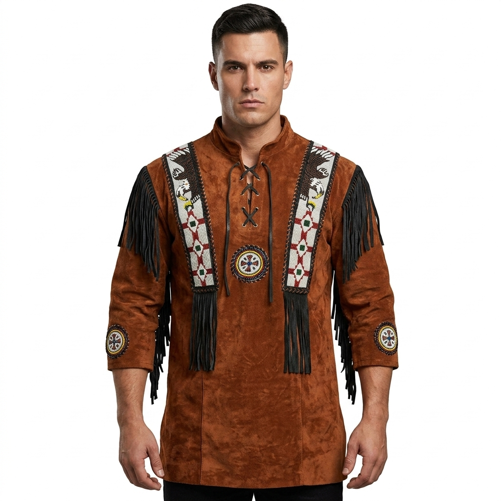 Men's Suede Mountain Man Shirt | Beaded Fringe Tunic