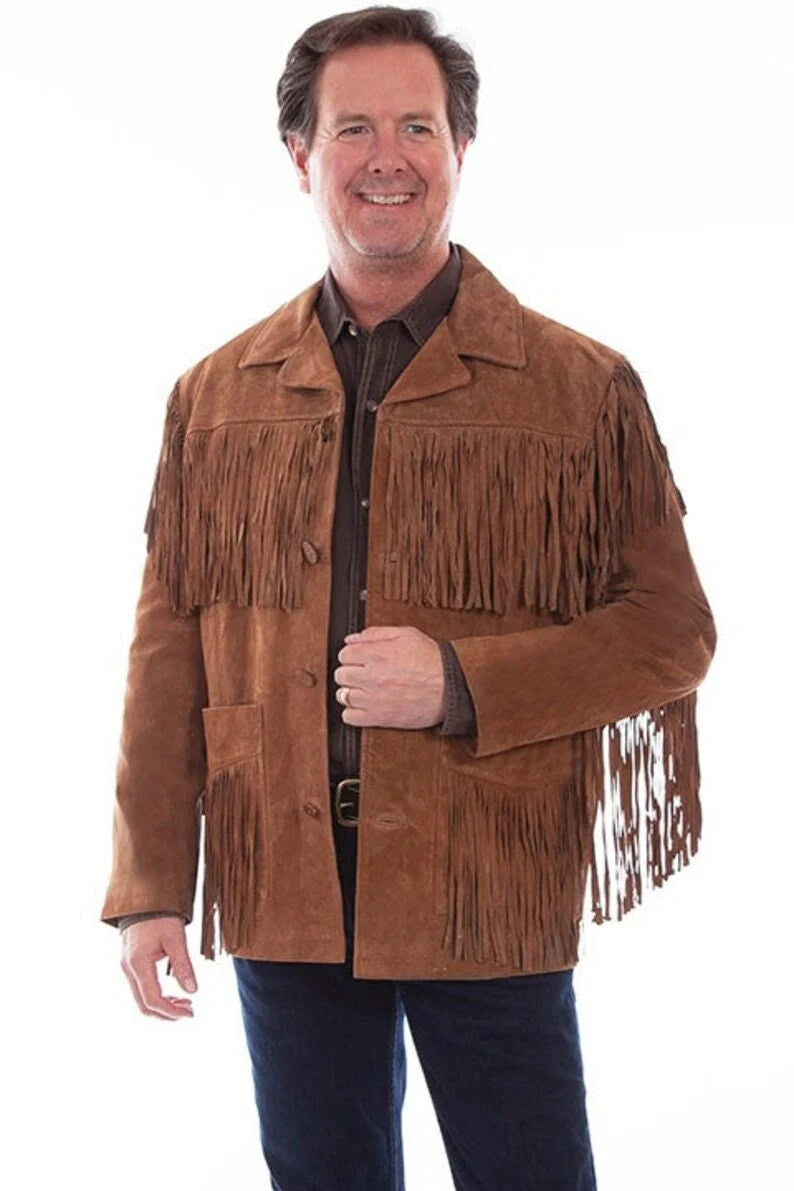 Men's Suede Western Fringe Jacket - Genuine Leather Cowboy Coat
