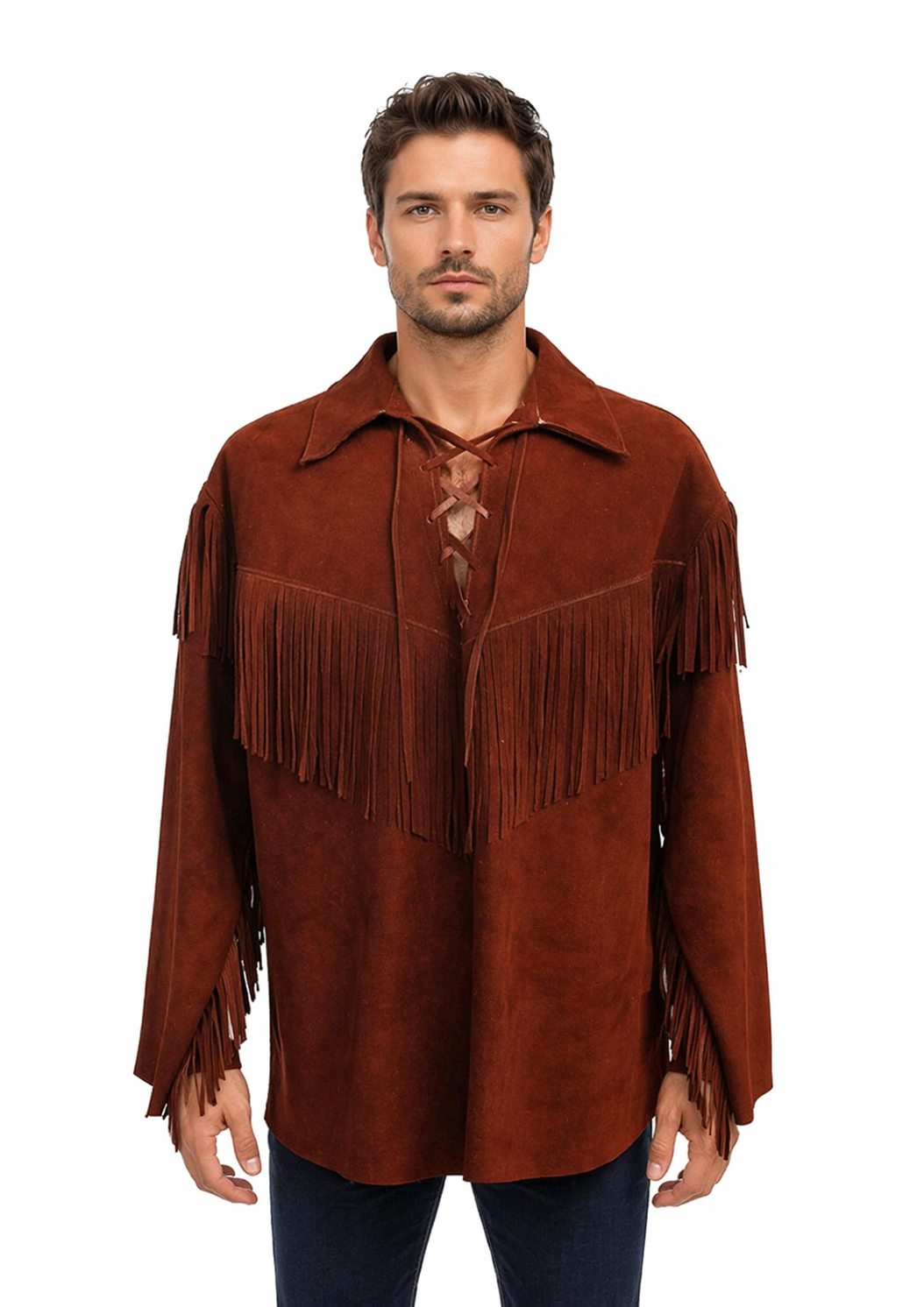 Men’s Traditional Suede Fringe Shirt – Frontier Mountain Man Style