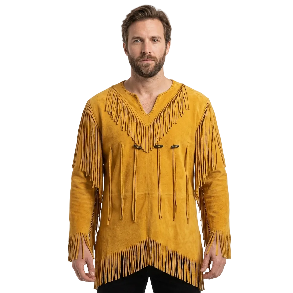 Men’s Traditional Suede War Shirt – Mountain Man Toggle Pullover