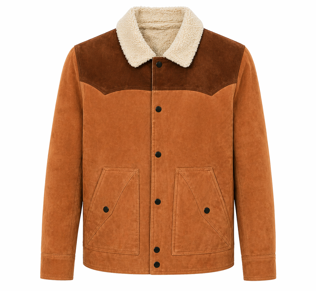 Men’s Two-Tone Western Rancher Jacket – Sherpa Lined Suede
