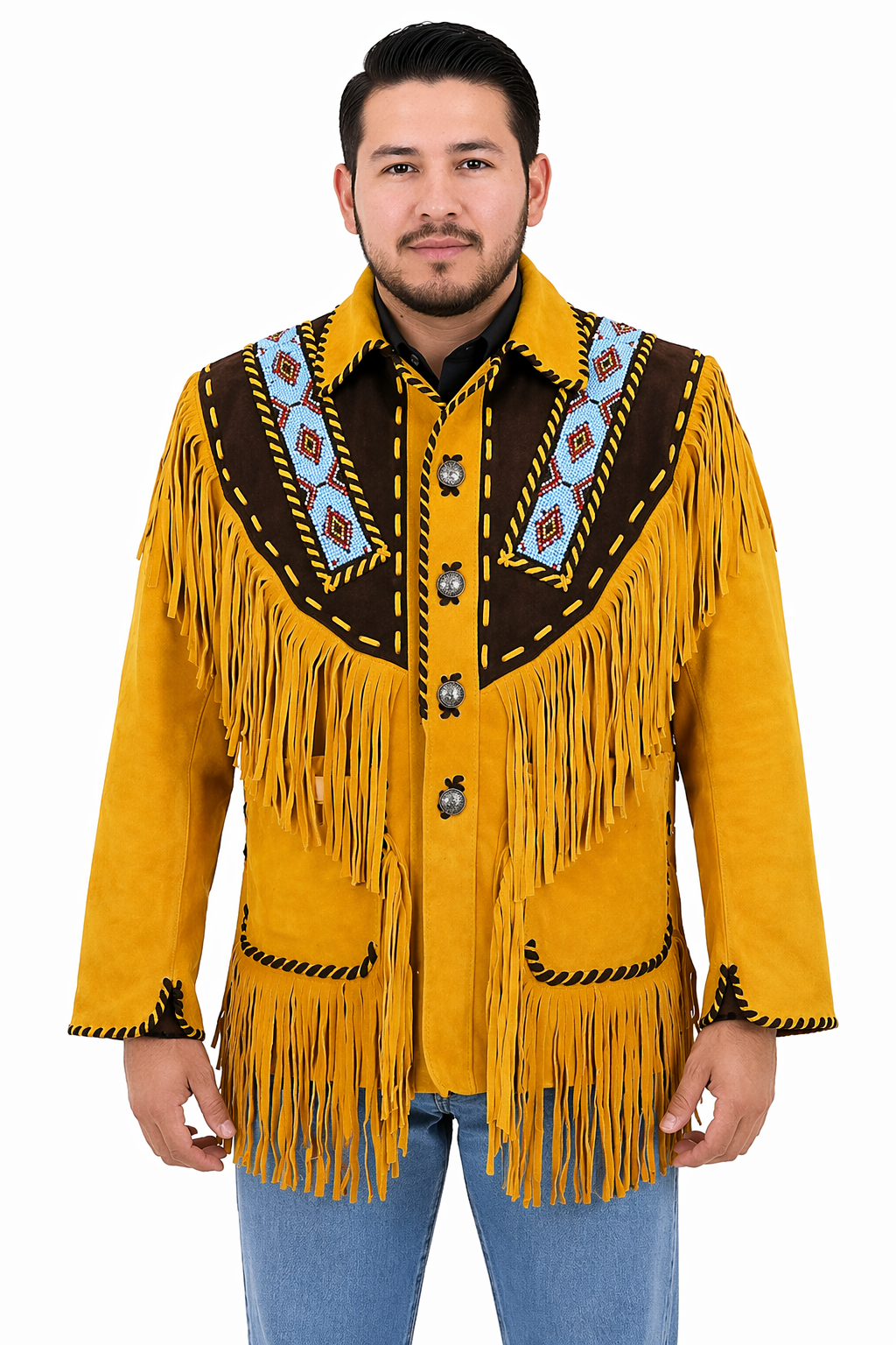 Men’s Western Fringe Jacket – Beaded Native-Inspired Cowboy Style