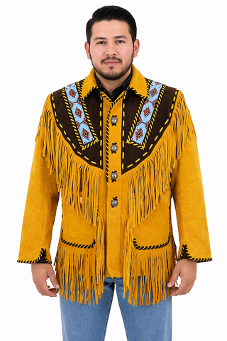 Men’s Western Fringe Jacket – Beaded Native-Inspired Cowboy Style