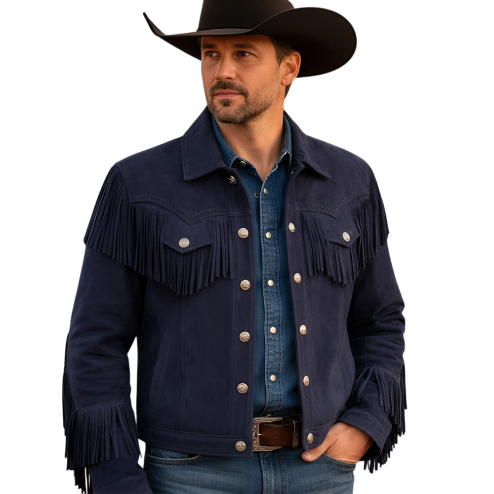 Men’s Western Fringe Jacket – Cowboy Trucker Cropped Style