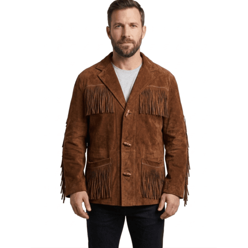 Men’s Western Frontier Suede Jacket – Classic Cowboy Fringe Style