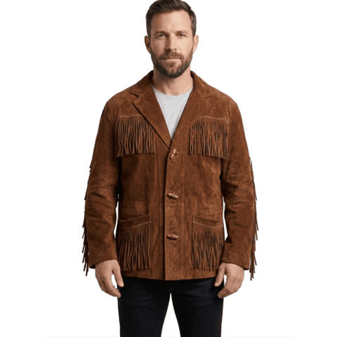Men’s Western Frontier Suede Jacket – Classic Cowboy Fringe Style
