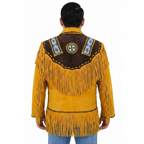 Men’s Western Fringe Jacket – Beaded Native-Inspired Cowboy Style