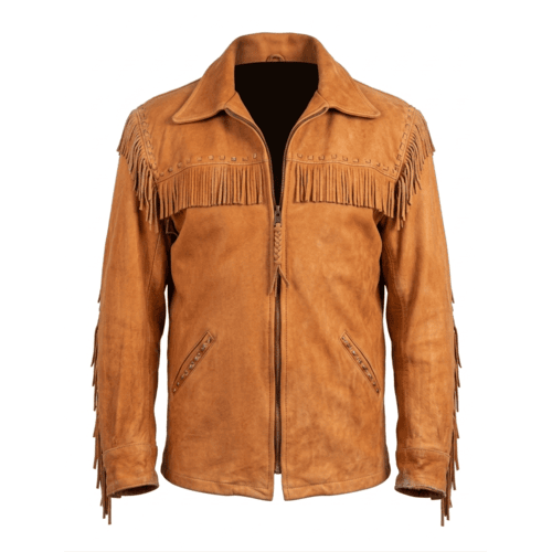 Men’s Western Suede Fringe Jacket – Cowboy Zipper Style