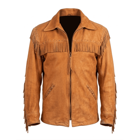 Men’s Western Suede Fringe Jacket – Cowboy Zipper Style