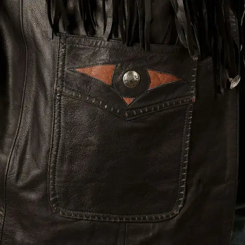 Mens Black Leather Fringe Jacket Western Cowboy Style  Native-Inspired Suede Biker Coat