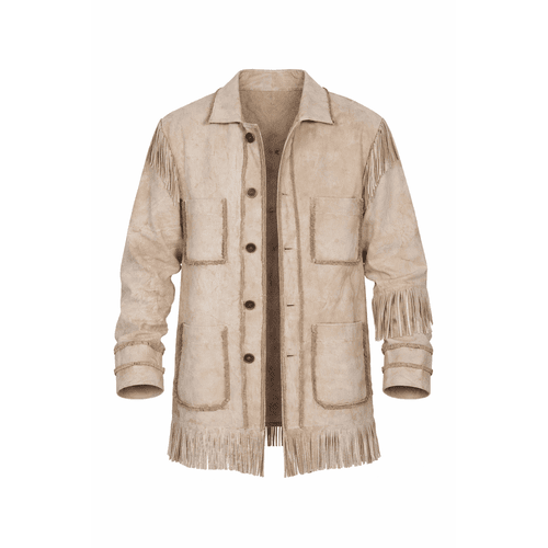 Mens Suede Fringe Jacket Western Cowboy Distressed Leather Coat 5 Button Vintage Style