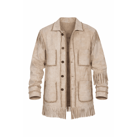 Mens Suede Fringe Jacket Western Cowboy Distressed Leather Coat 5 Button Vintage Style