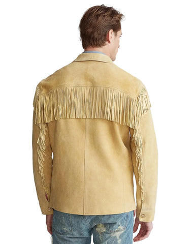 Mens Suede Fringe Jacket Western Cowboy Style Vintage 70s Button Front Leather Coat