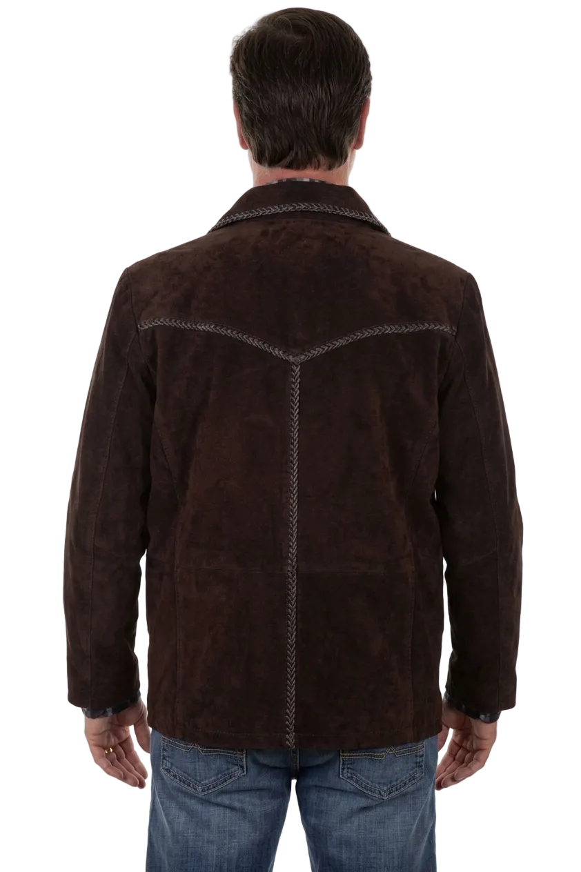 Mens Suede Leather Coat Western Pick Stitch Jacket 4 Button Cowboy Classic
