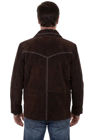 Mens Suede Leather Coat Western Pick Stitch Jacket 4 Button Cowboy Classic