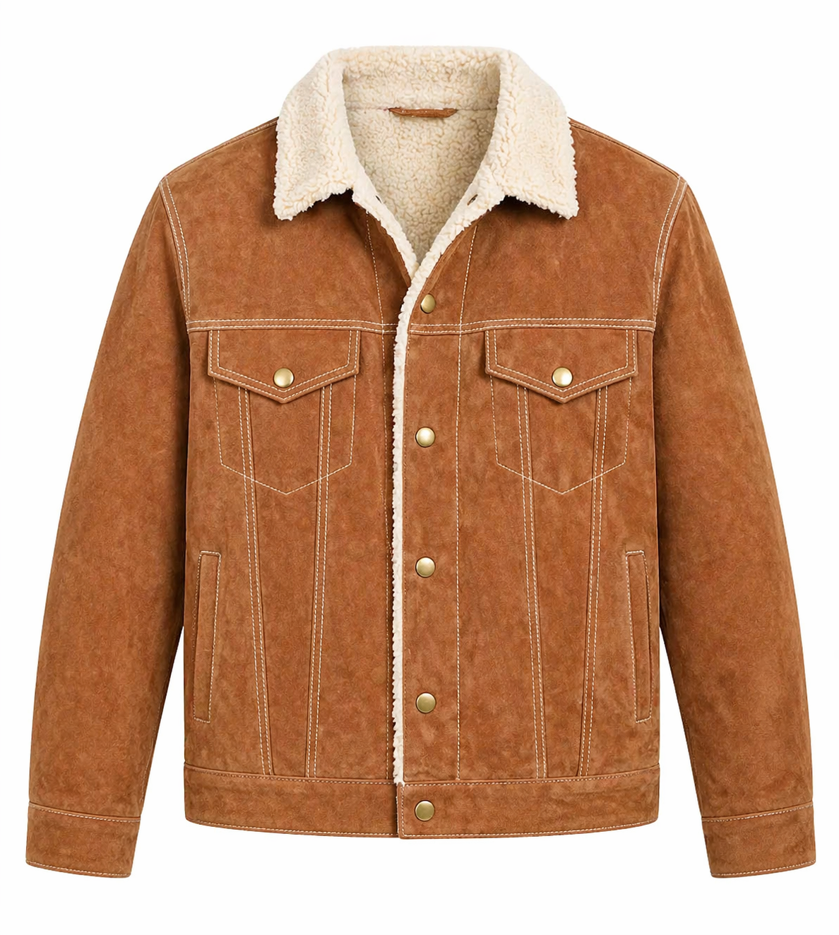 Mens Suede Trucker Jacket Sherpa Lined Western Snap Button Coat Warm Winter