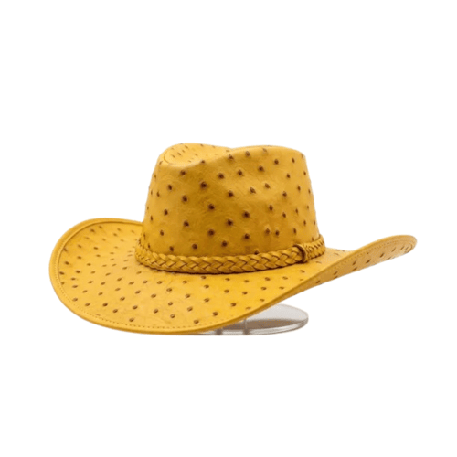 Mustard Yellow Ostrich Embossed Leather Cowboy Hat | Western Rodeo