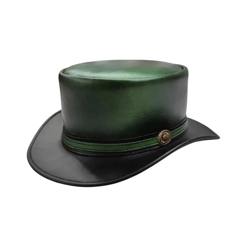 Olive Green Leather Top Hat – Steampunk Gothic Victorian Style