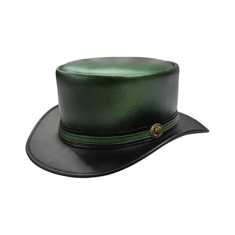 Olive Green Leather Top Hat – Steampunk Gothic Victorian Style