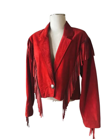 Red Suede Fringe Jacket | Western Cowgirl Coat for Rodeo, Boho & Festival Wear