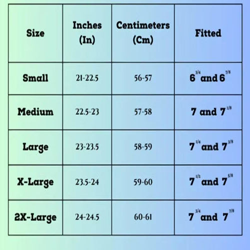 Size chart for clothing with measurements in inches and centimeters