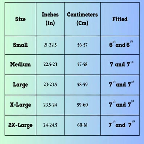 Size chart for clothing with measurements in inches and centimeters