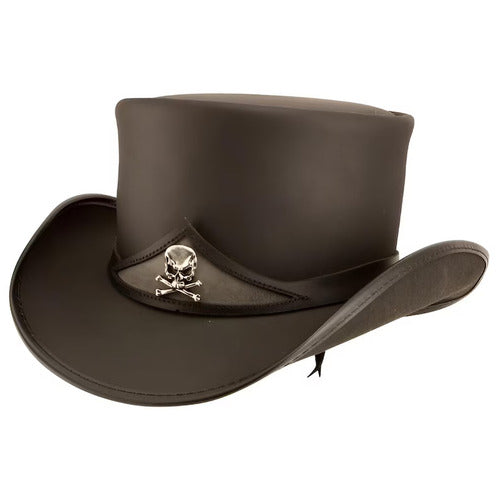 Skull Crossbones Leather Top Hat – Steampunk Gothic Biker Style