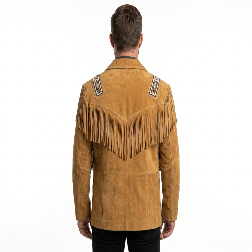 Men's Suede Western Fringe Jacket | Native Inspired Beaded Leather Coat